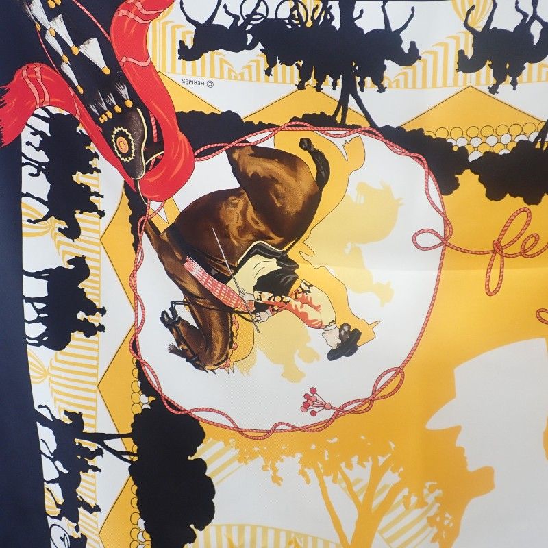 エルメス HERMES カレ90 Ferea de Levlla スカーフ シルク ブラック イエロー レディース Aランク