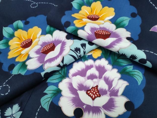 平和屋着物∴夏物 浴衣 雪輪花文 金彩 綿 ng