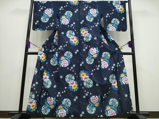 平和屋着物∴夏物 浴衣 雪輪花文 金彩 綿 ng