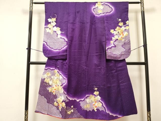 平和屋着物∵女の子 十三参り 子供 駒刺繍 絞り 葡萄蔦の葉文 暈し染め 金彩 ma