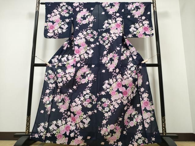 平和屋着物∴夏物 浴衣 綿紅梅 花丸文 綿 ng