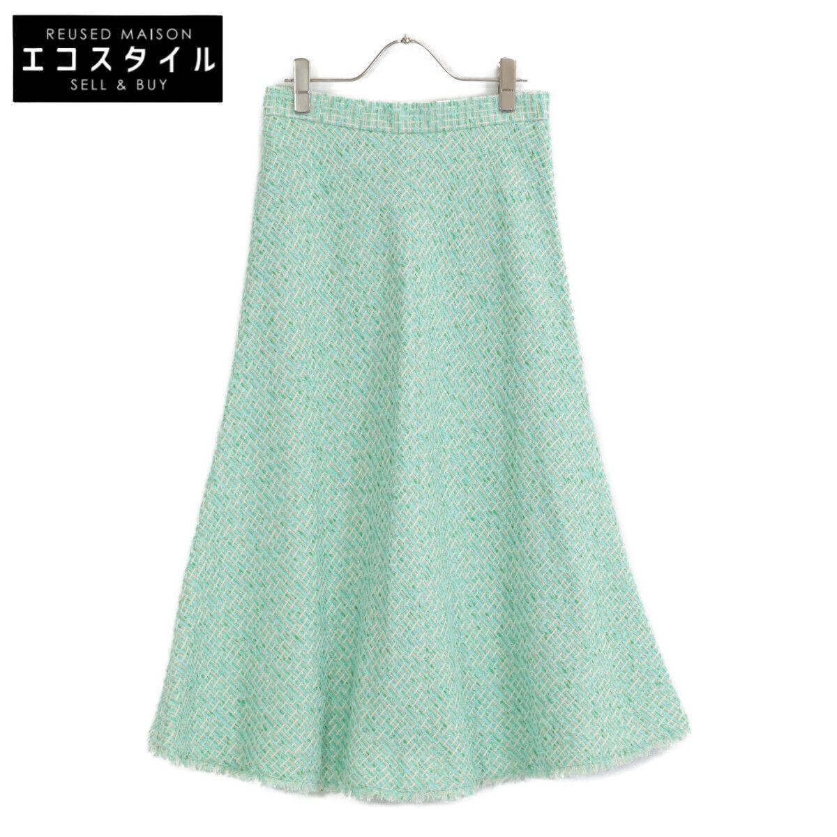 ANAYI アナイ ｸﾞﾘｰﾝ ｺｯﾄﾝ×ﾅｲﾛﾝ ﾌﾟﾚｲﾄﾞﾂｲｰﾄﾞ ﾌﾚｱﾛﾝｸﾞｽｶｰﾄ 38