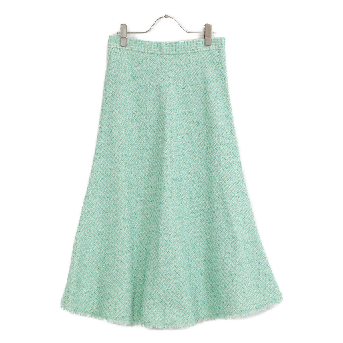 ANAYI アナイ ｸﾞﾘｰﾝ ｺｯﾄﾝ×ﾅｲﾛﾝ ﾌﾟﾚｲﾄﾞﾂｲｰﾄﾞ ﾌﾚｱﾛﾝｸﾞｽｶｰﾄ 38