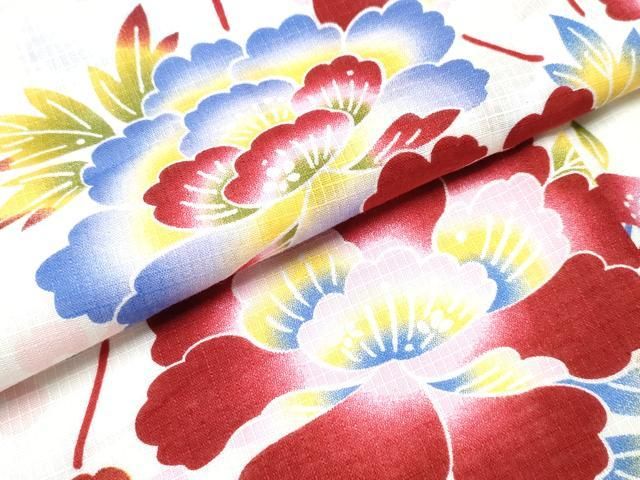 平和屋着物∴夏物 浴衣 綿紅梅 牡丹花文 綿 逸品 CABA0658ng