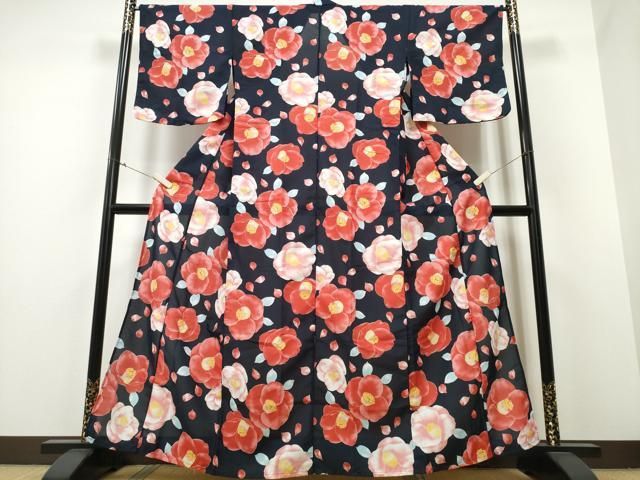 平和屋着物∴夏物 浴衣 紅梅 椿 洗える着物 ng