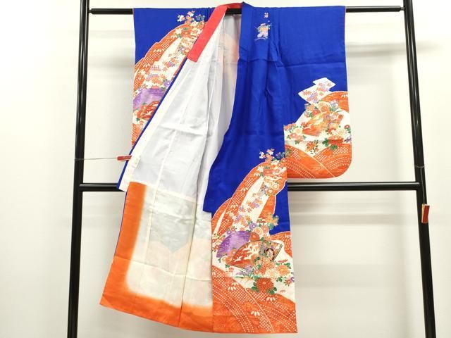 平和屋着物 七五三 女の子 ７歳 祝着 四つ身 地紙重ね飛鶴草花文 金彩 ze