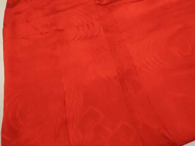 平和屋着物 アンティーク 大正ロマン 七五三 女の子 ３歳 祝着 被布 色無地 飛鶴草花地紋 赤色 ze