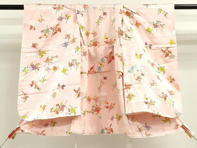 平和屋着物 七五三 女の子 ３歳 祝着 三つ身 風車 草花文 金彩 ze