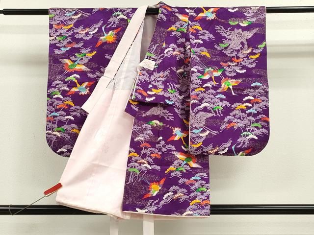 平和屋着物 七五三 女の子 ３歳 祝着 三つ身 飛鶴松文 金彩 ze