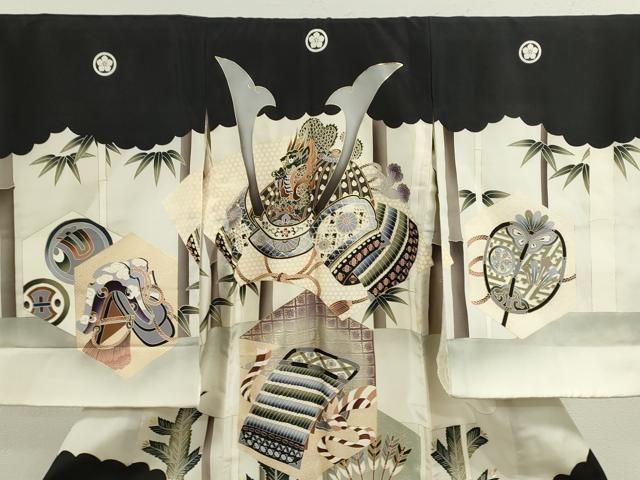 平和屋着物 お宮参り 男の子 祝着 産着 初着 のしめ 龍 兜 鎧脅し笠松文 金彩 ze