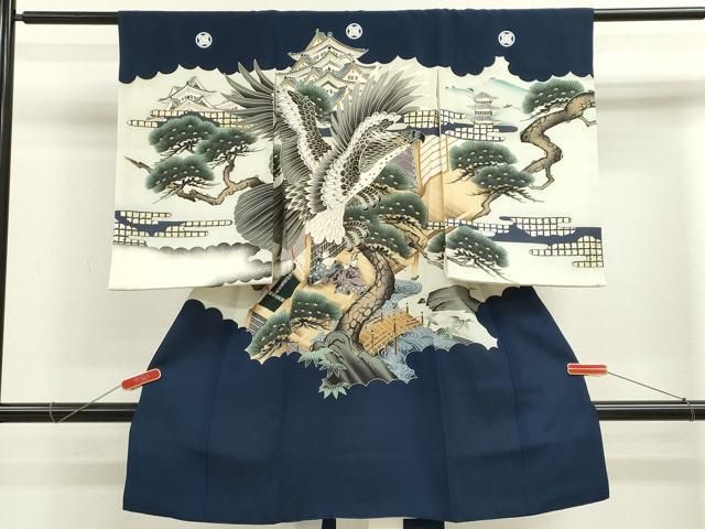 平和屋着物 お宮参り 男の子 祝着 産着 初着 のしめ 鷹人物風景文 暈し染め 金彩 ze