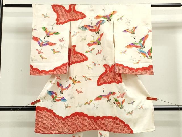 平和屋着物 お宮参り 女の子 祝着 産着 初着 のしめ 駒刺繍 絞り 飛鶴文 金彩 ze