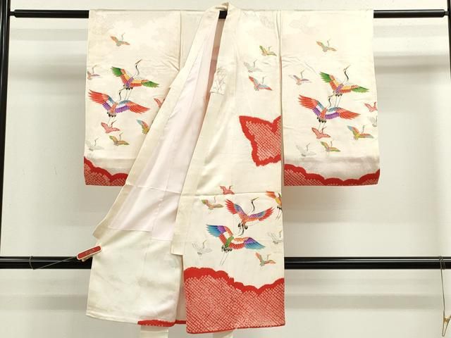  平和屋着物 お宮参り 女の子 祝着 産着 初着 のしめ 駒刺繍 絞り 飛鶴文 金彩 ze 着物 着物ドレス 着物 浴衣 和小物