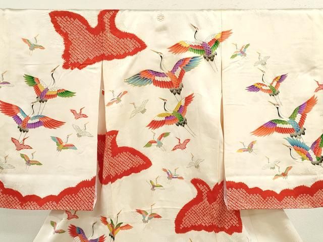 平和屋着物 お宮参り 女の子 祝着 産着 初着 のしめ 駒刺繍 絞り 飛鶴文 金彩 ze