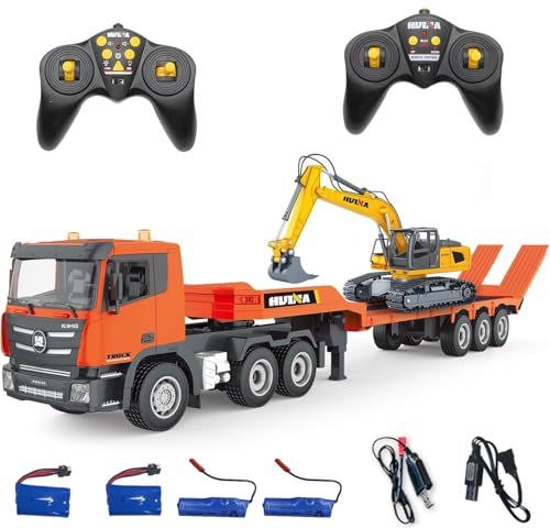 ラジコンカー こども向け 大型重機回送トレーラー-パワーショベルラジコンセット 2.4 GHz 1 24スケール RCカー トレーラー ラジコントレーラ RCショベルカー ラジコンショベル 建設車両 ラジコン 車 おもちゃ