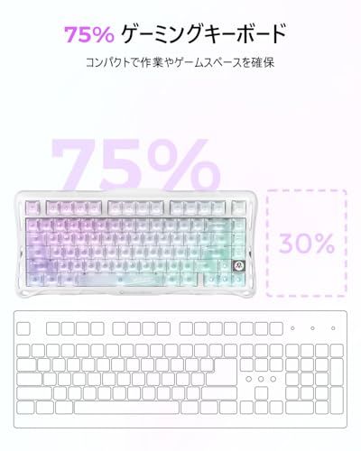 GravaStar K 1 Lite ゲーミングキーボード 透明キーボード 無線 75 レイアウト テンキーレス ホットスワップ対応 ガスケット構造 Bluetooth 5 0 2 4 G 有線接続 透明キーキャップ RGBバックライト de f da 6