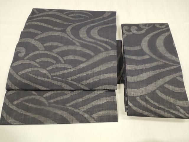 平和屋着物 夏物 つけ帯 流水文 黒地 正絹 cm