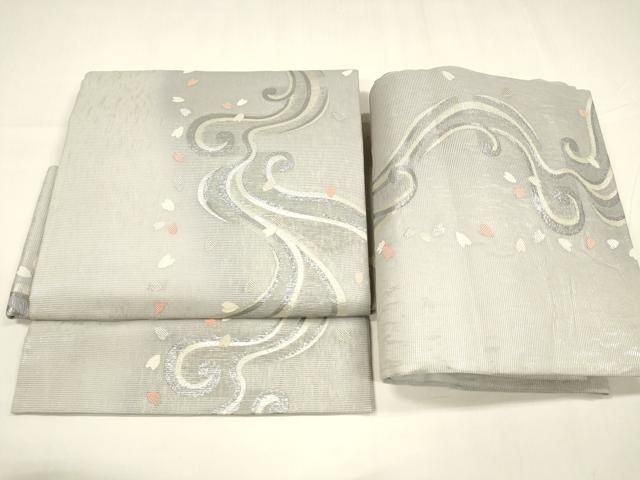 平和屋着物 夏物 つけ帯 流水花文 銀糸 正絹 cm