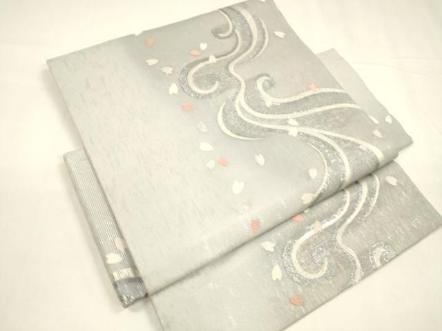 平和屋着物 夏物 つけ帯 流水花文 銀糸 正絹 cm