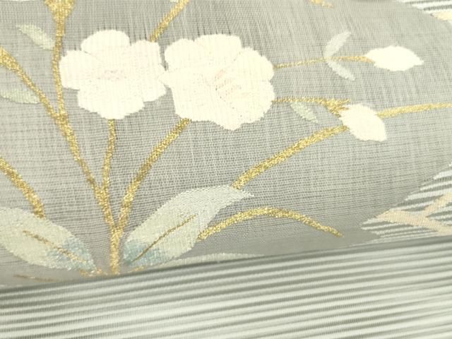 平和屋着物＊夏物 絽綴れ 八寸名古屋帯 草花文 金銀糸 正絹