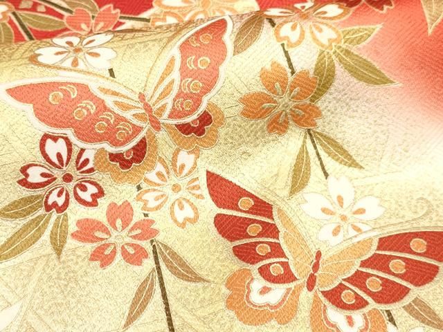  平和屋着物 七五三 女の子 ７歳 祝着 四つ身 舞蝶花車文 暈し染め 金彩 ma 着物 着物ドレス 着物 浴衣 和小物