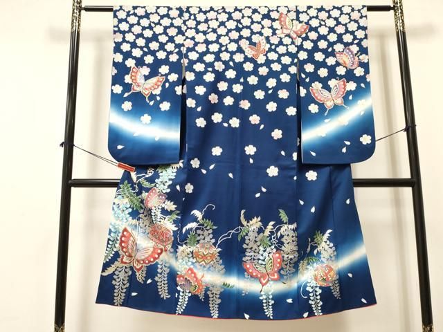 平和屋着物 七五三 女の子 ７歳 祝着 四つ身 鞠舞蝶花文 暈し染め 金銀彩 ma