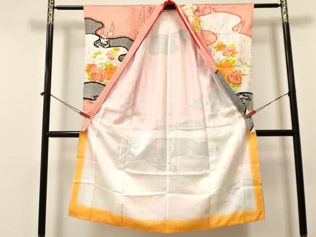 平和屋着物 七五三 女の子 ７歳 祝着 四つ身 駒刺繍 霞牡丹花文 暈し染め 洗える着物 ma