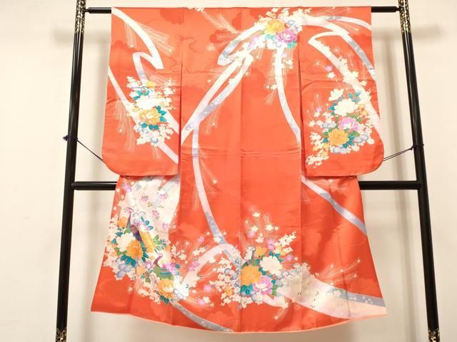 平和屋着物 七五三 女の子 ７歳 祝着 四つ身 駒刺繍 孔雀花文 ma