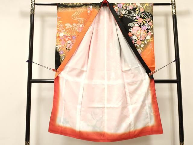 平和屋着物 七五三 女の子 ７歳 祝着 四つ身 雪輪花蝶文 暈し染め 金彩 ma