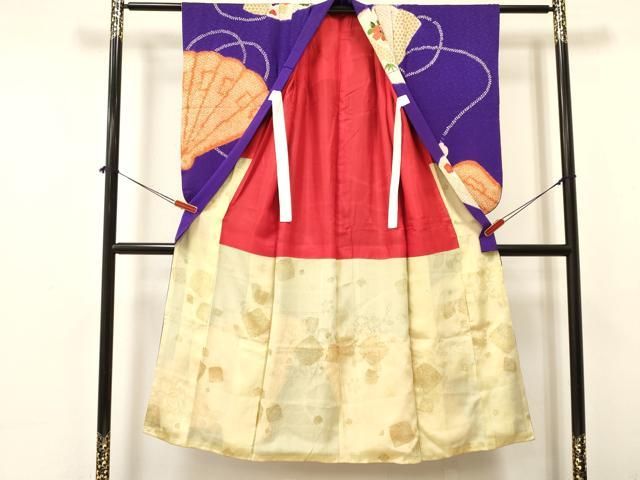 平和屋着物 アンティーク 大正ロマン 七五三 女の子 ７歳 祝着 四つ身 駒刺繍 絞り 松竹梅 檜扇花文 金銀彩 ma