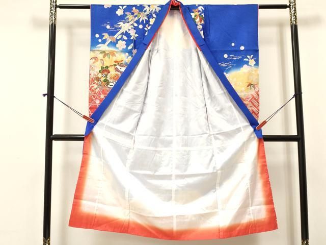 平和屋着物 七五三 女の子 ７歳 祝着 四つ身 駒刺繍 扇面花文 暈し染め 金彩 ma