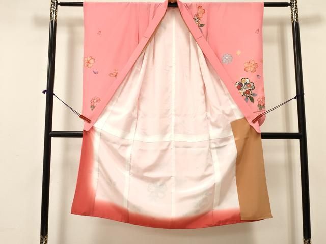 平和屋着物 七五三 女の子 ７歳 祝着 四つ身 花蝶文 暈し染め 金銀彩 ma