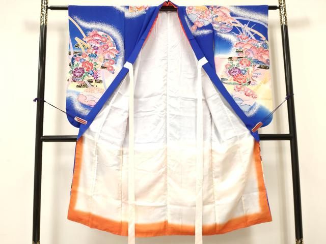 平和屋着物 七五三 女の子 ７歳 祝着 四つ身 型染 貝合わせ花鳥文 暈し染め 金彩 ma