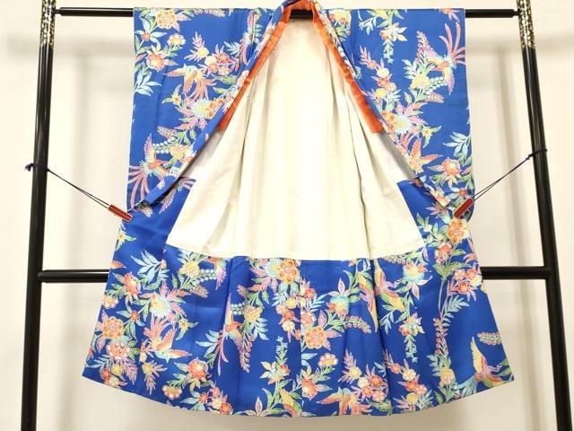 平和屋着物 七五三 女の子 ７歳 祝着 四つ身 型染 洋花文 鳳凰 ma