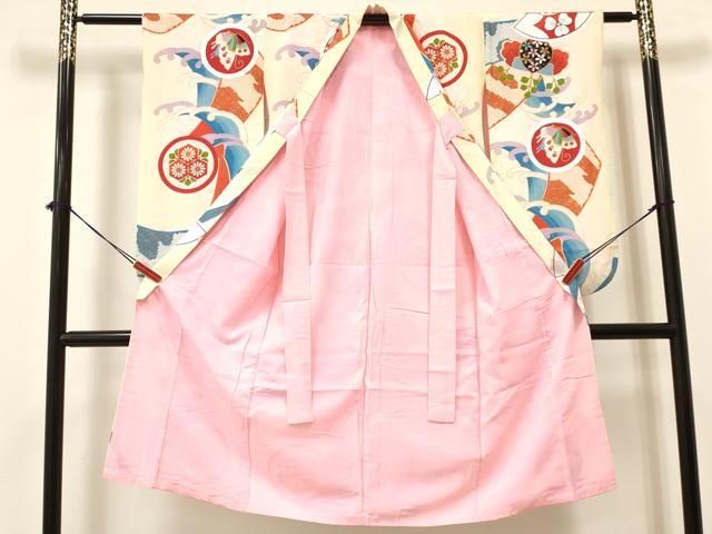 平和屋着物 七五三 女の子 ７歳 祝着 四つ身 立波花蝶丸文 暈し染め 金銀彩 ma