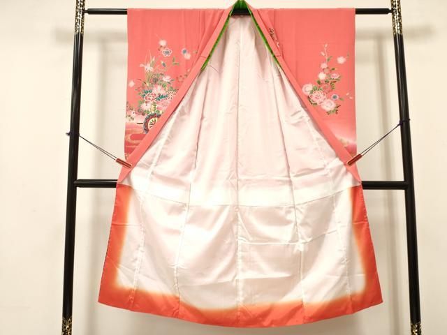 平和屋着物 七五三 女の子 ７歳 祝着 四つ身 鴛鴦花車文 暈し染め 金彩 ma