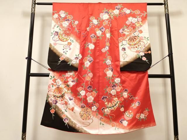 平和屋着物 七五三 女の子 ７歳 祝着 四つ身 鞠花文 暈し染め 金彩 ma