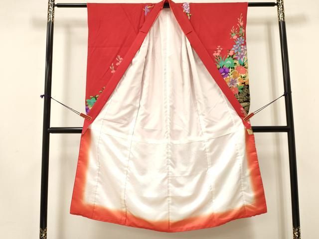 平和屋着物 七五三 女の子 ７歳 祝着 四つ身 花蝶文 金彩 ma