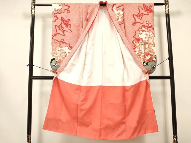 平和屋着物 七五三 女の子 ７歳 祝着 四つ身 源氏車 飛鶴御所車花文 ma