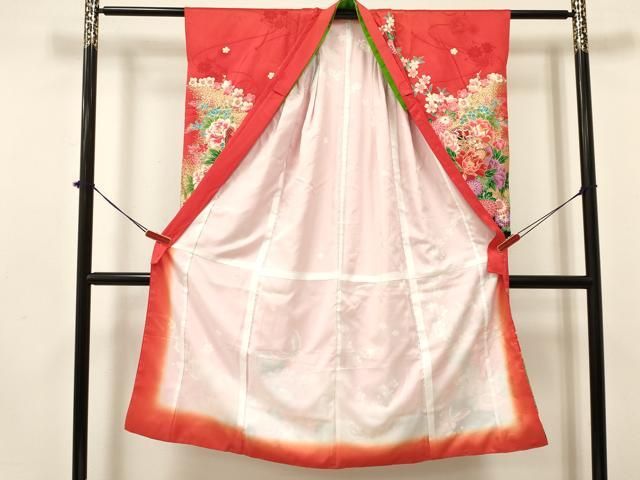 平和屋着物 七五三 女の子 ７歳 祝着 四つ身 鼓花蝶文 暈し染め 金彩 ma