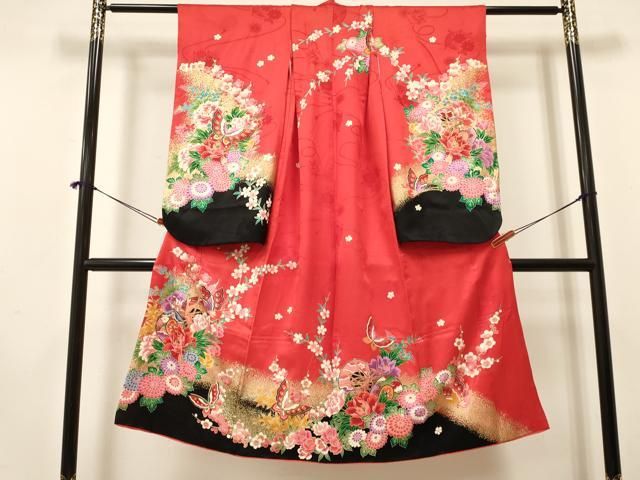 平和屋着物 七五三 女の子 ７歳 祝着 四つ身 鼓花蝶文 暈し染め 金彩 ma