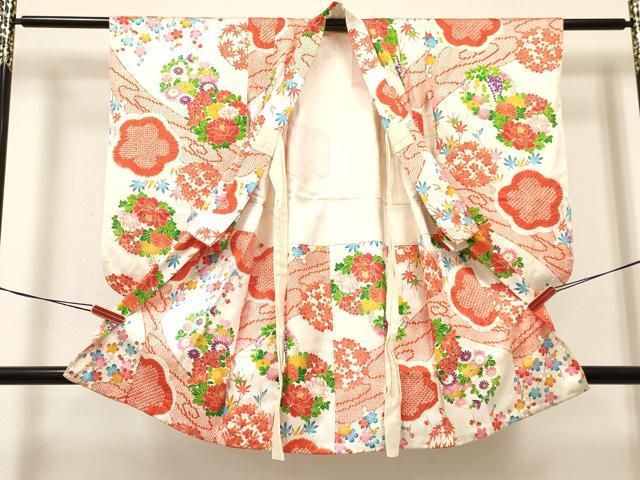 平和屋着物 七五三 女の子 ７歳 祝着 四つ身 絞り 牡丹花丸文 金彩 ma