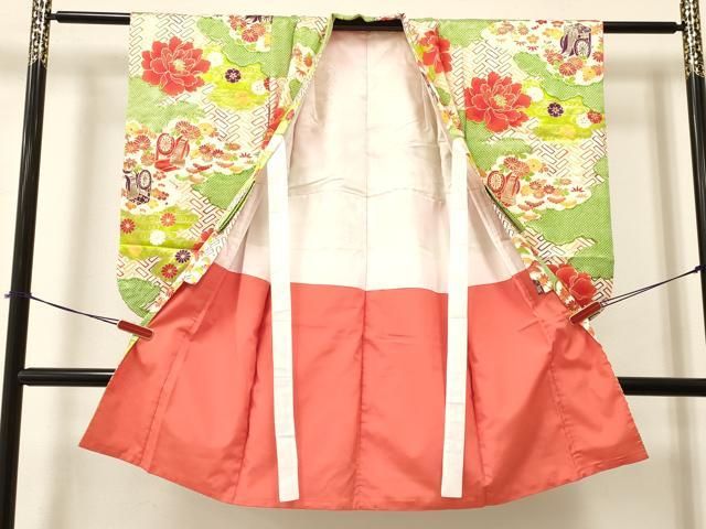 平和屋着物 七五三 女の子 ７歳 祝着 四つ身 御所車花文 金彩 ma