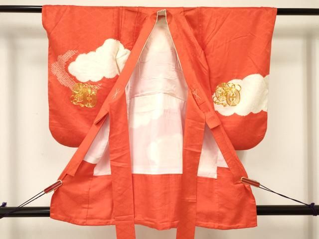 平和屋着物 七五三 女の子 ３歳 祝着 三つ身 駒刺繍 絞り 雲取り鼓花文 ma