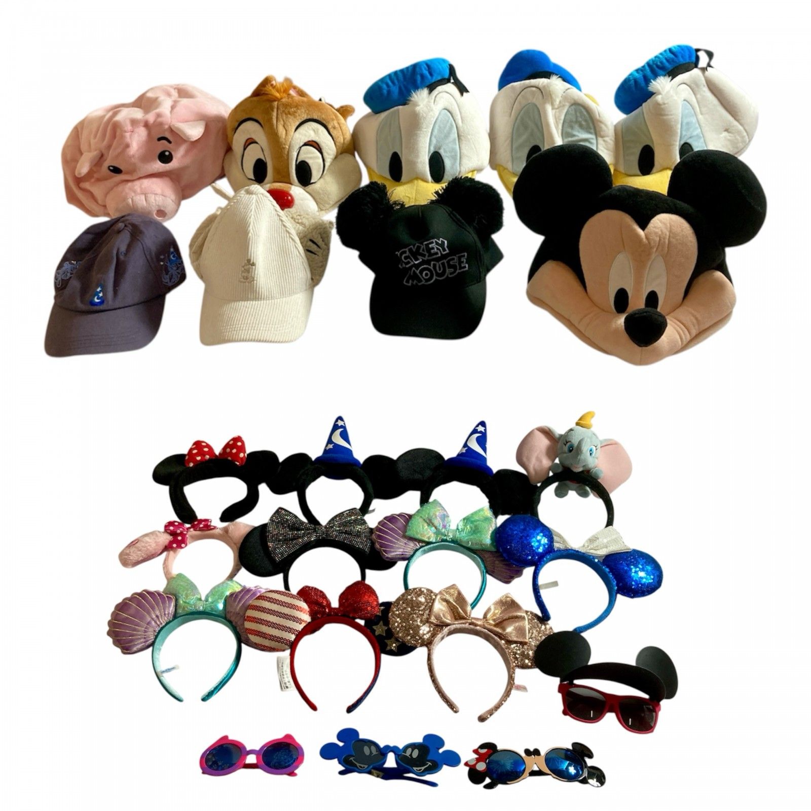 Disney ディズニー グッズ 24点 まとめ商品 ファンキャップ カチューシャ 帽子 サングラス ミッキー ミニー ドナルド デール 2.35 kg