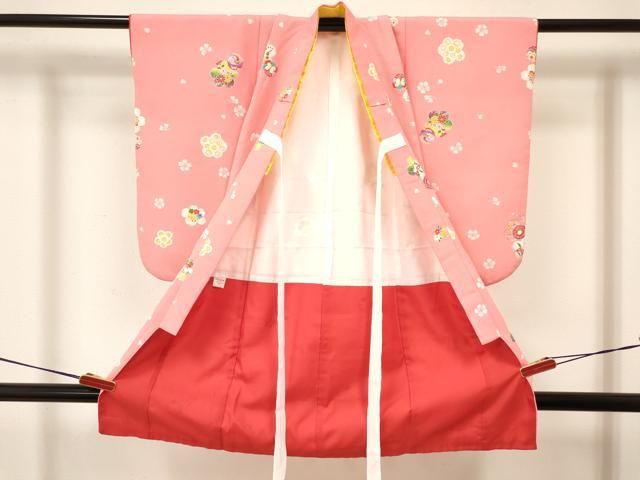  平和屋着物 七五三 女の子 ３歳 祝着 三つ身 被布セット 鞠 舞桜花蝶文 ma 着物 着物ドレス 着物 浴衣 和小物