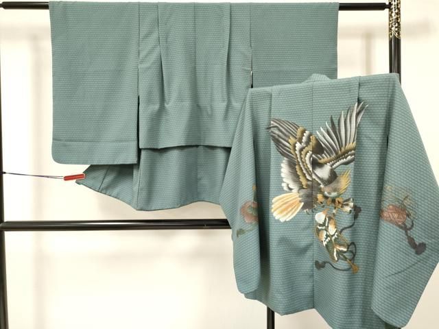 平和屋着物 子供 男の子 羽織セット 鷹 鷲 仕覆花文 金彩 ma