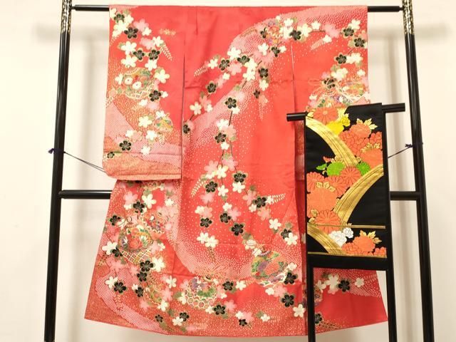 平和屋着物 七五三 女の子 ７歳 祝着 四つ身 袋帯セット 鈴牡丹花文 金彩 ma