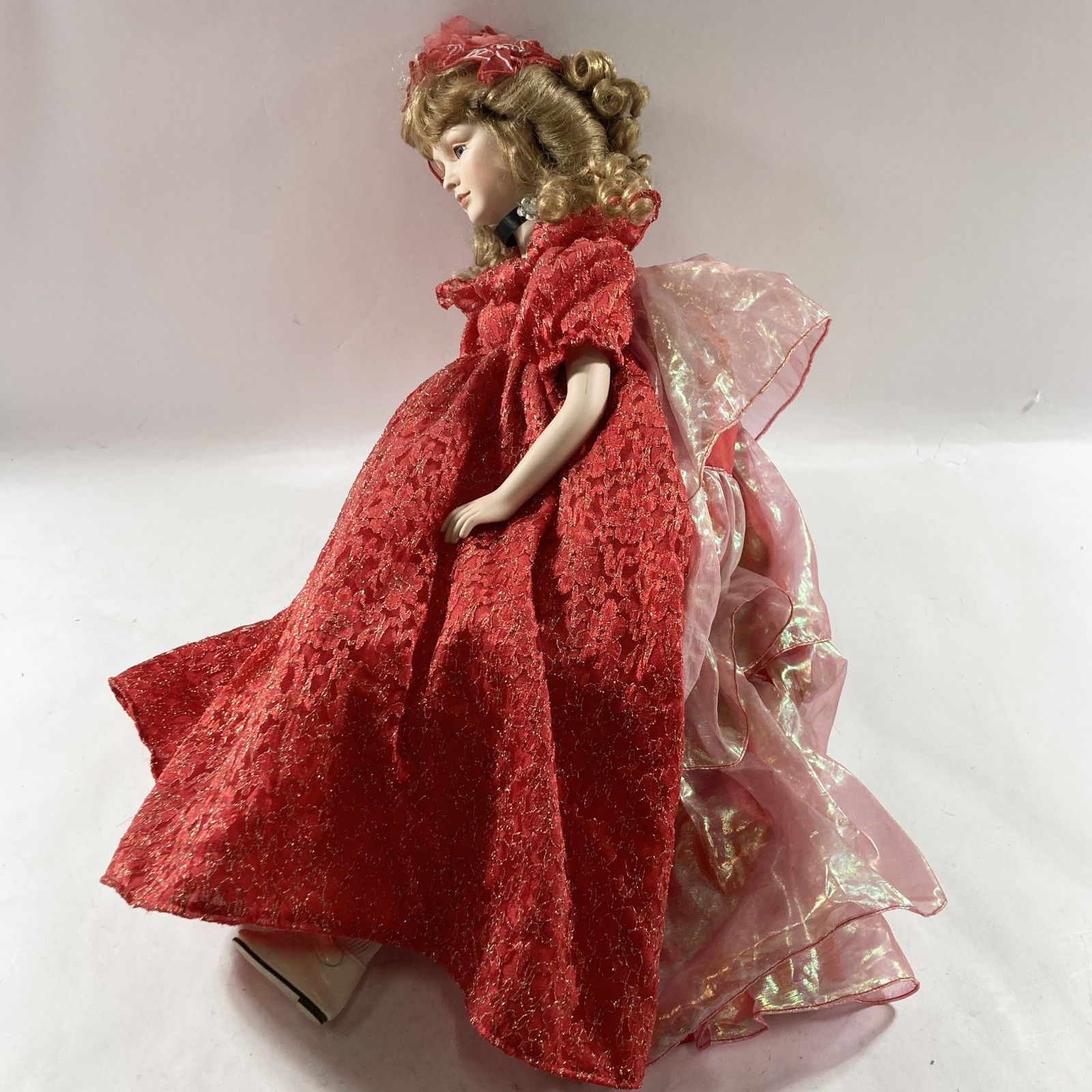 アンティーク ドールガール ファションドール 人形 ビスク風 ドレス 赤 レトロ 1 kg