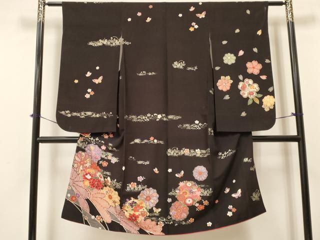 平和屋着物[]七五三 女の子 7歳 祝着 四つ身 袋帯セット 花蝶丸文